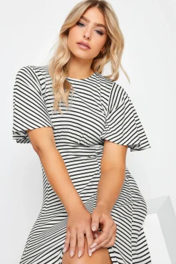 M&Co Womens M&Co White Stripe Print Angel Sleeve Split Hem Midi Dress