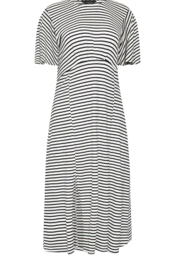 M&Co Womens M&Co White Stripe Print Angel Sleeve Split Hem Midi Dress