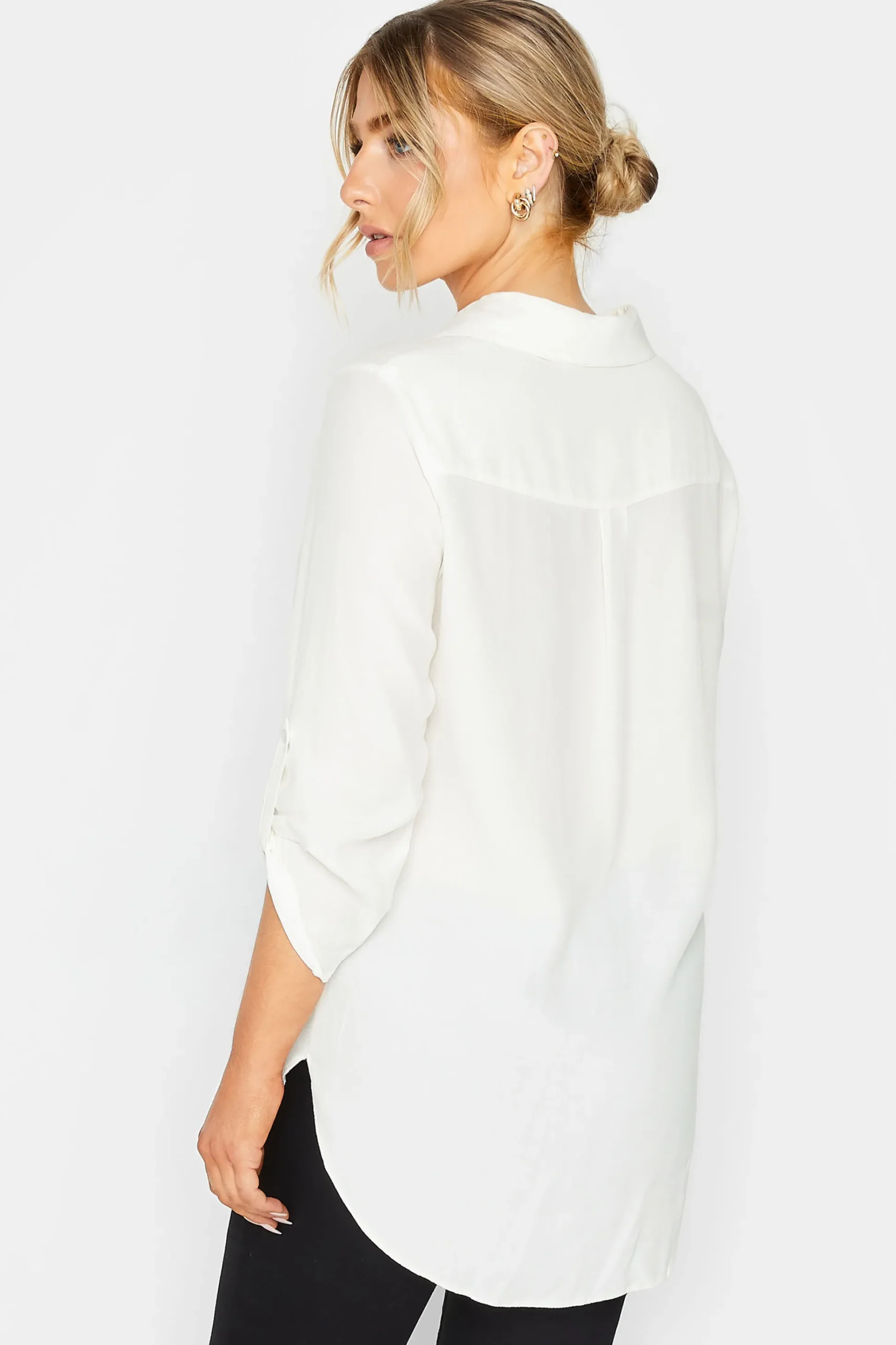 M&Co Womens M&Co White Tab Sleeve Shirt