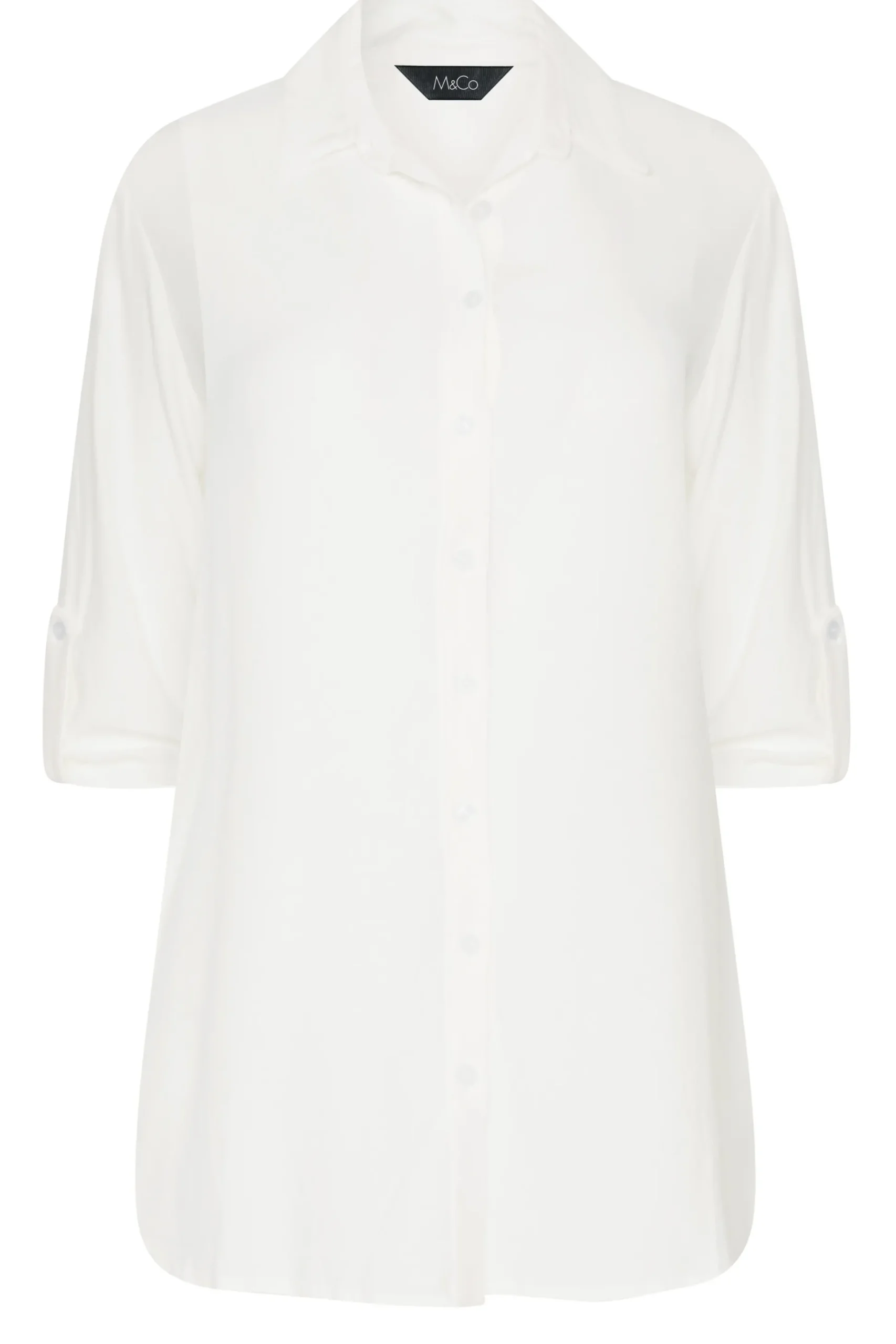 M&Co Womens M&Co White Tab Sleeve Shirt