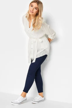 M&Co Womens M&Co White Tie Waist Textured Tunic Shirt