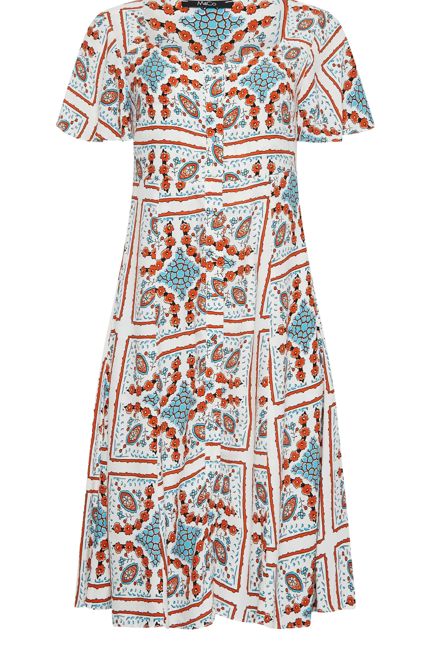 M&Co Womens M&Co White Tile Print Button Through Midi Dress