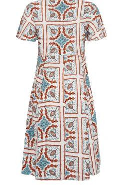 M&Co Womens M&Co White Tile Print Button Through Midi Dress