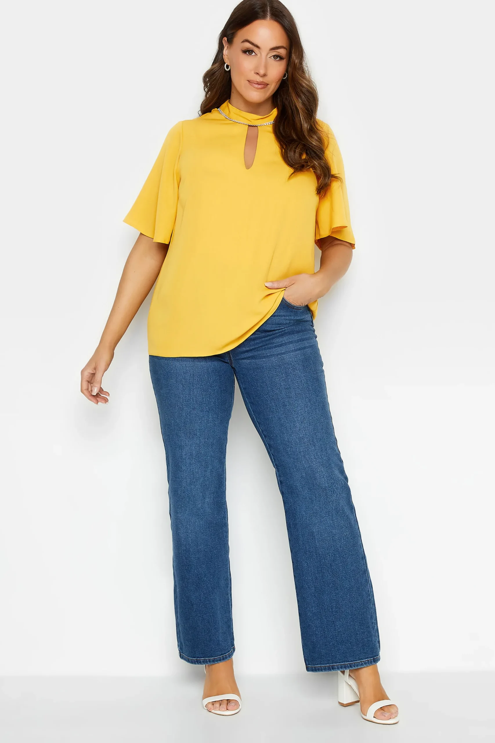 M&Co Womens M&Co Yellow Embellished Neck Keyhole Blouse