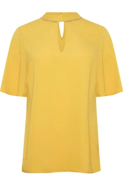 M&Co Womens M&Co Yellow Embellished Neck Keyhole Blouse