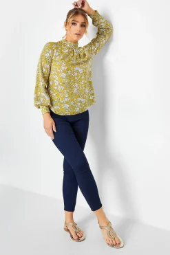 M&Co Womens M&Co Yellow Floral Print High Neck Blouse