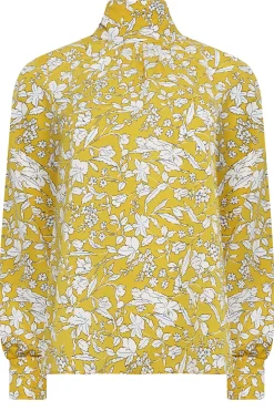 M&Co Womens M&Co Yellow Floral Print High Neck Blouse