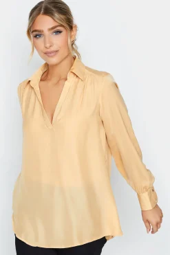 M&Co Womens M&Co Yellow Satin V-Neck Blouse