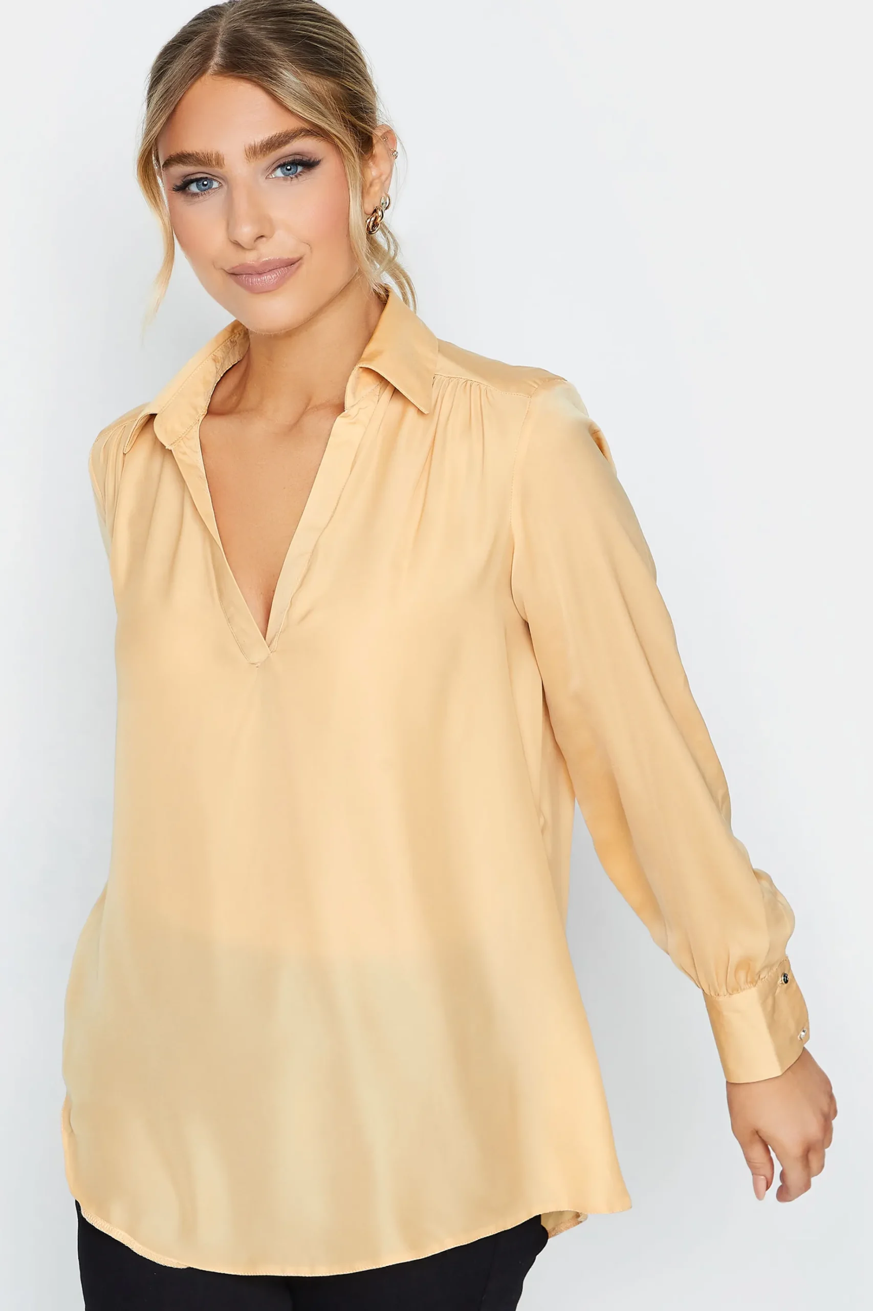 M&Co Womens M&Co Yellow Satin V-Neck Blouse
