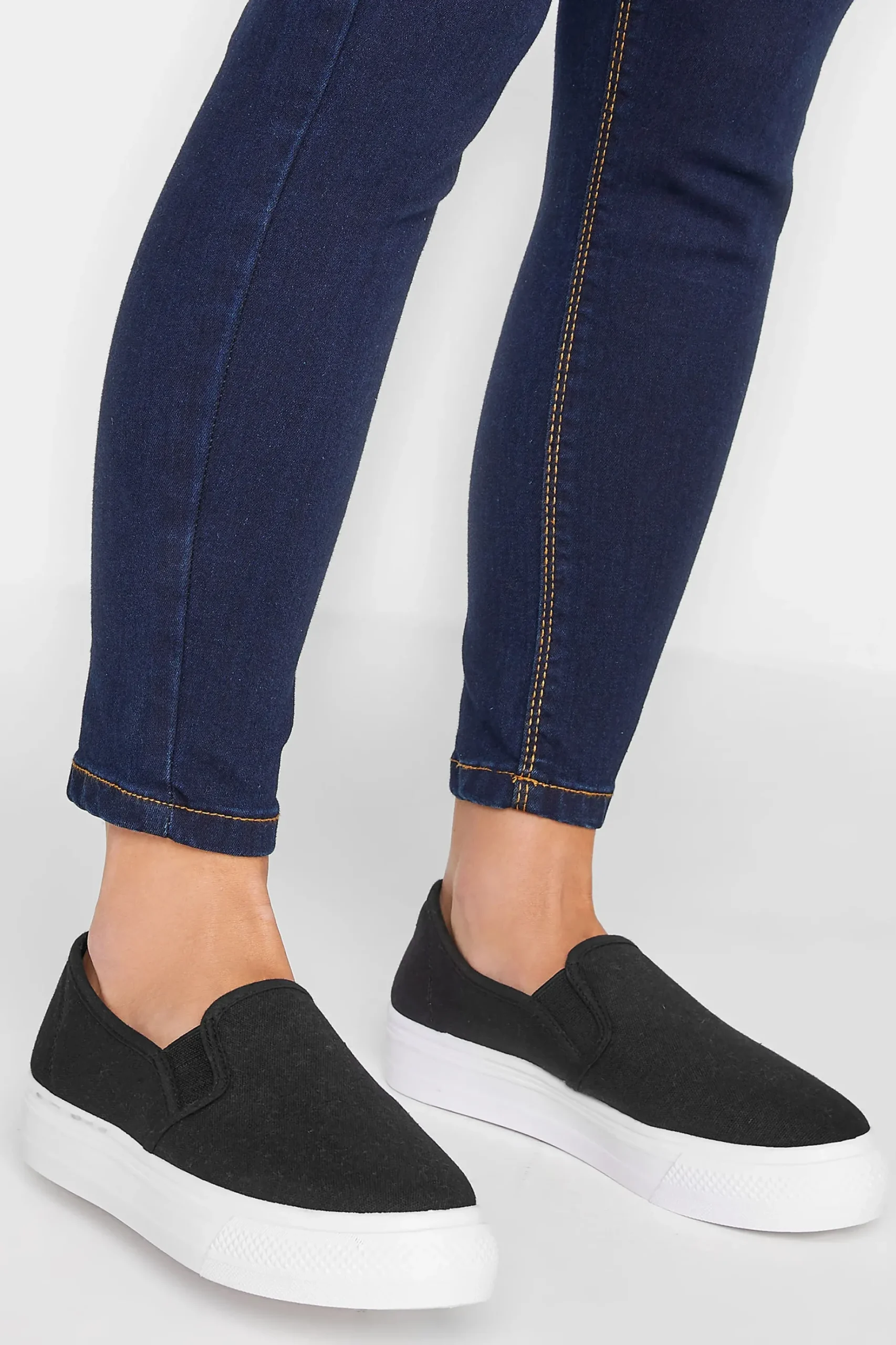 Pixiegirl Pixiegirl Black Canvas Slip On Flatform Trainers In Standard Fit