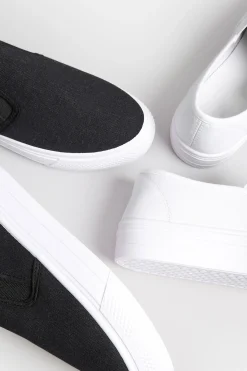 Pixiegirl Pixiegirl Black Canvas Slip On Flatform Trainers In Standard Fit