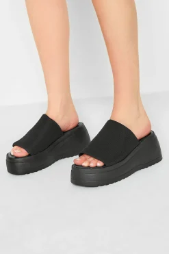 Pixiegirl Pixiegirl Black Wedge Platform Mule Sandals In Standard Fit