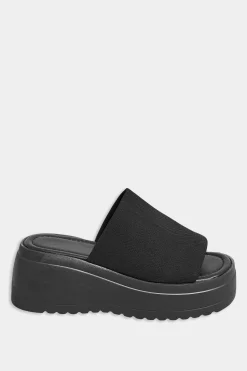 Pixiegirl Pixiegirl Black Wedge Platform Mule Sandals In Standard Fit