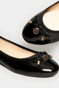 Pixiegirl Pixiegirl Black Patent Bow Charm Ballerina Pumps In Standard Fit
