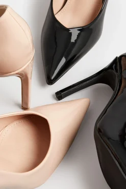 Pixiegirl Pixiegirl Black Patent Pointed Court Shoes In Standard Fit