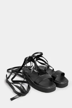 Pixiegirl Pixiegirl Black Ankle Tie Flatform Sandals In Standard Fit