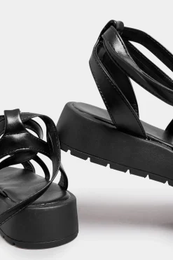 Pixiegirl Pixiegirl Black Ankle Tie Flatform Sandals In Standard Fit