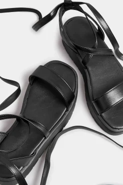 Pixiegirl Pixiegirl Black Ankle Tie Flatform Sandals In Standard Fit