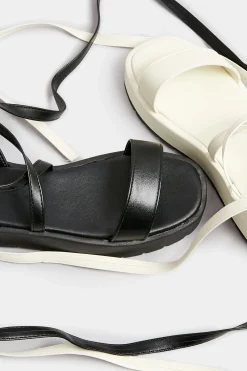 Pixiegirl Pixiegirl Black Ankle Tie Flatform Sandals In Standard Fit