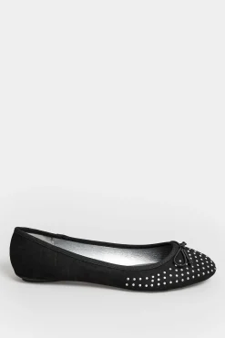 Pixiegirl Pixiegirl Black Diamante Ballerina Pumps In Standard Fit