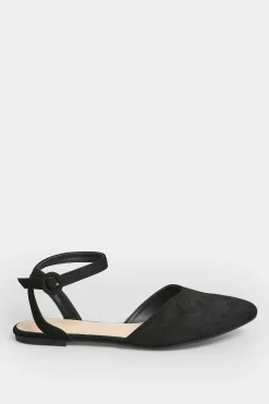 Pixiegirl Pixiegirl Black Faux Suede Two Part Pointed Ballerina Pumps In Standard Fit