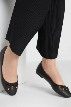 Pixiegirl Pixiegirl Black Faux Leather Bow Ballet Pumps In Standard Fit