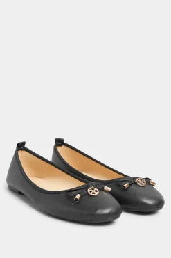 Pixiegirl Pixiegirl Black Faux Leather Bow Ballet Pumps In Standard Fit