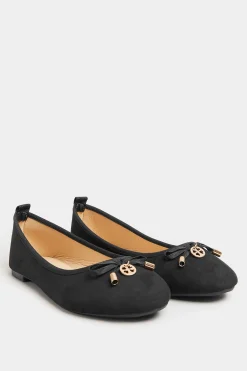 Pixiegirl Pixiegirl Black Faux Suede Bow Charm Ballet Pumps In Standard Fit