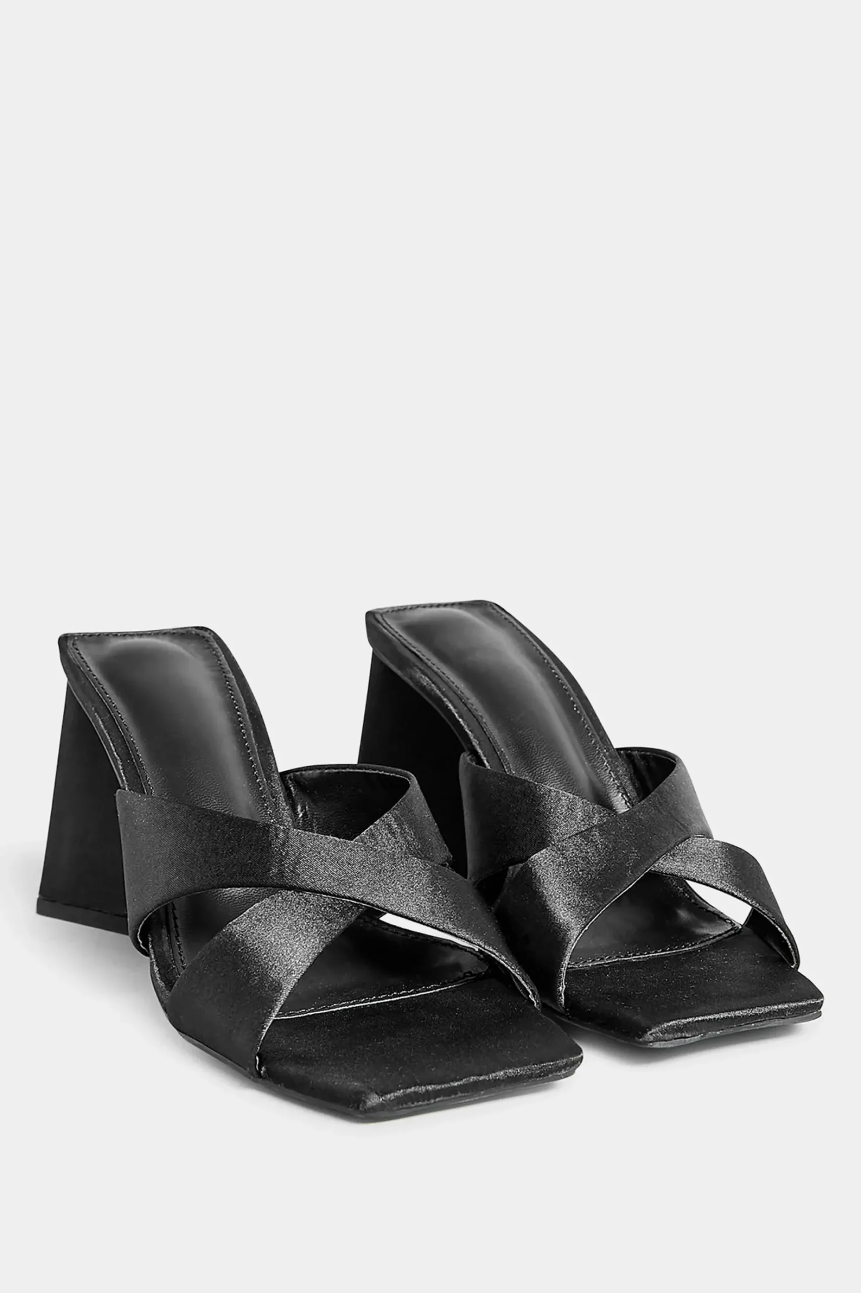 Pixiegirl Pixiegirl Black Satin Crossover Heeled Mules In Standard Fit