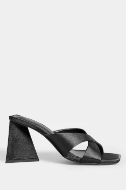 Pixiegirl Pixiegirl Black Satin Crossover Heeled Mules In Standard Fit