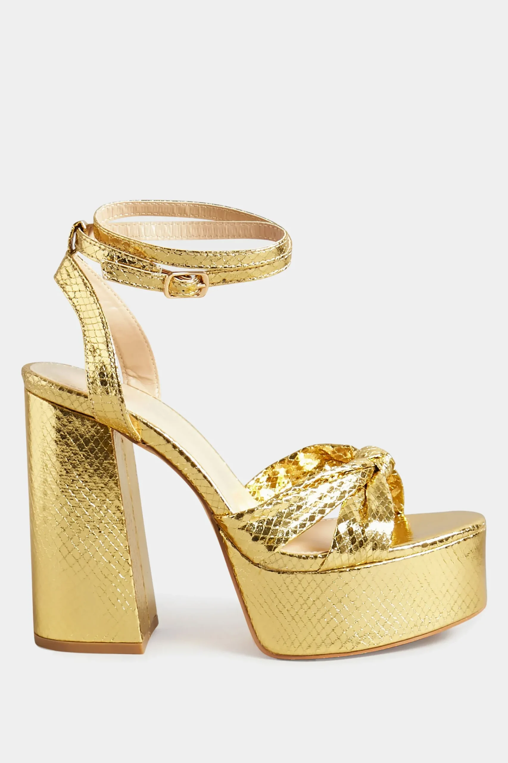 Pixiegirl Pixiegirl Gold Shine Platform Heels In Standard Fit