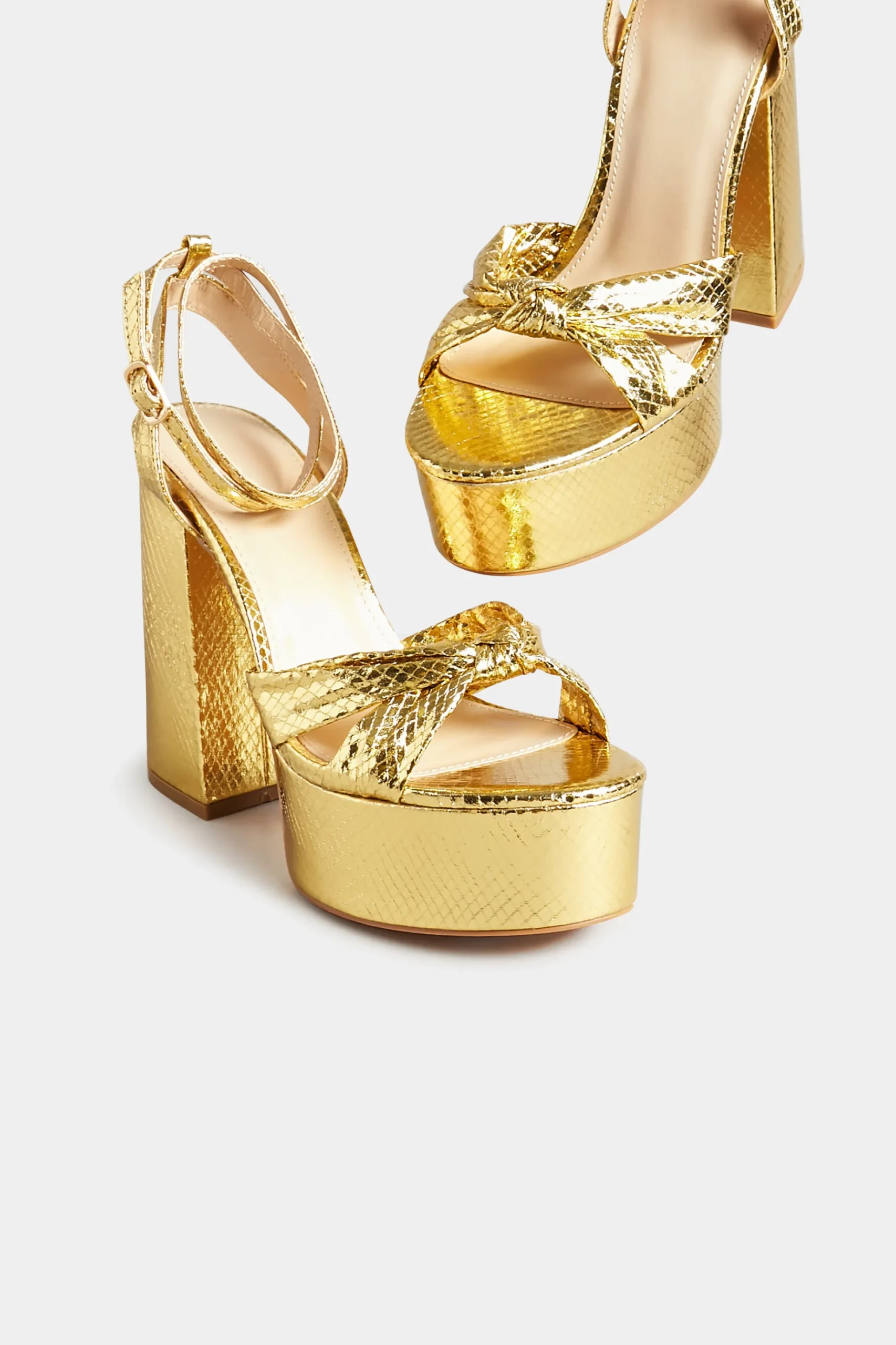Pixiegirl Pixiegirl Gold Shine Platform Heels In Standard Fit