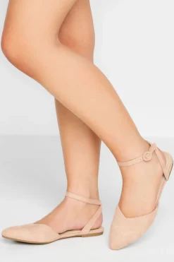 Pixiegirl Pixiegirl Nude Faux Suede Two Part Pointed Ballerina Pumps In Standard Fit