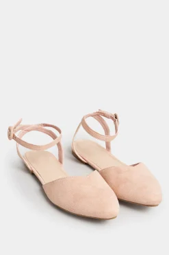 Pixiegirl Pixiegirl Nude Faux Suede Two Part Pointed Ballerina Pumps In Standard Fit