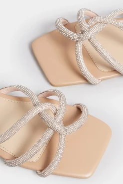 Pixiegirl Pixiegirl Nude Diamante Strap Mule Sandals In Standard Fit