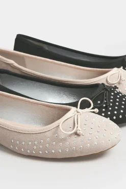 Pixiegirl Pixiegirl Nude Diamante Ballerina Pumps In Standard Fit