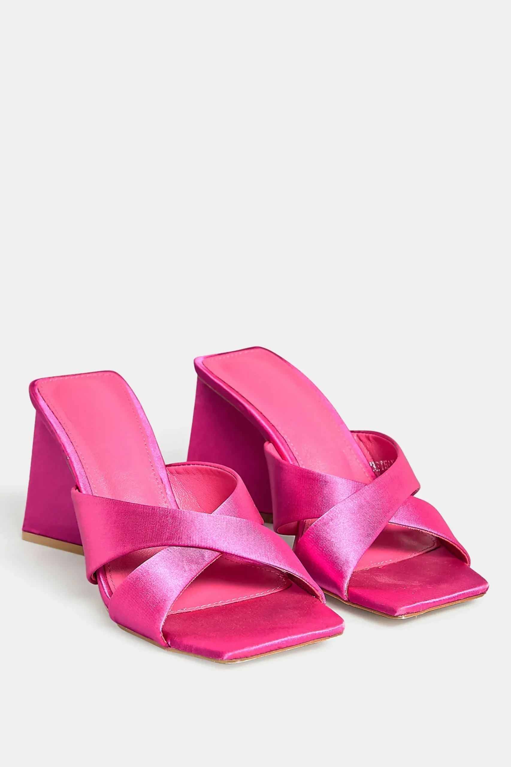 Pixiegirl Pixiegirl Pink Satin Crossover Heeled Mules In Standard Fit