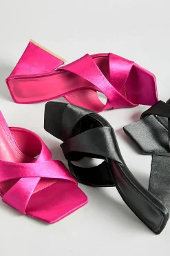 Pixiegirl Pixiegirl Pink Satin Crossover Heeled Mules In Standard Fit