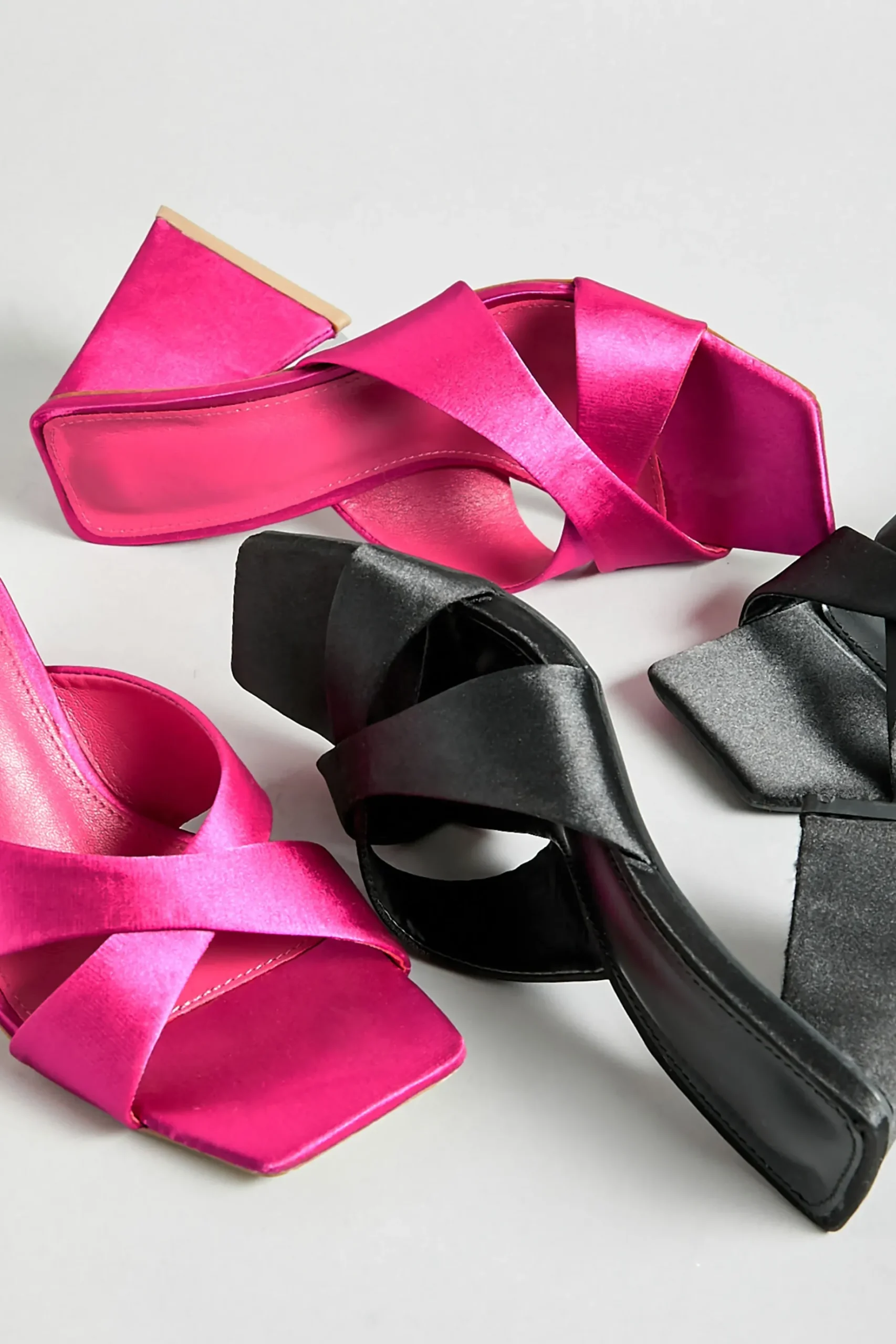 Pixiegirl Pixiegirl Pink Satin Crossover Heeled Mules In Standard Fit
