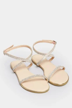 Pixiegirl Pixiegirl Rose Gold Diamante Sandals In Standard Fit