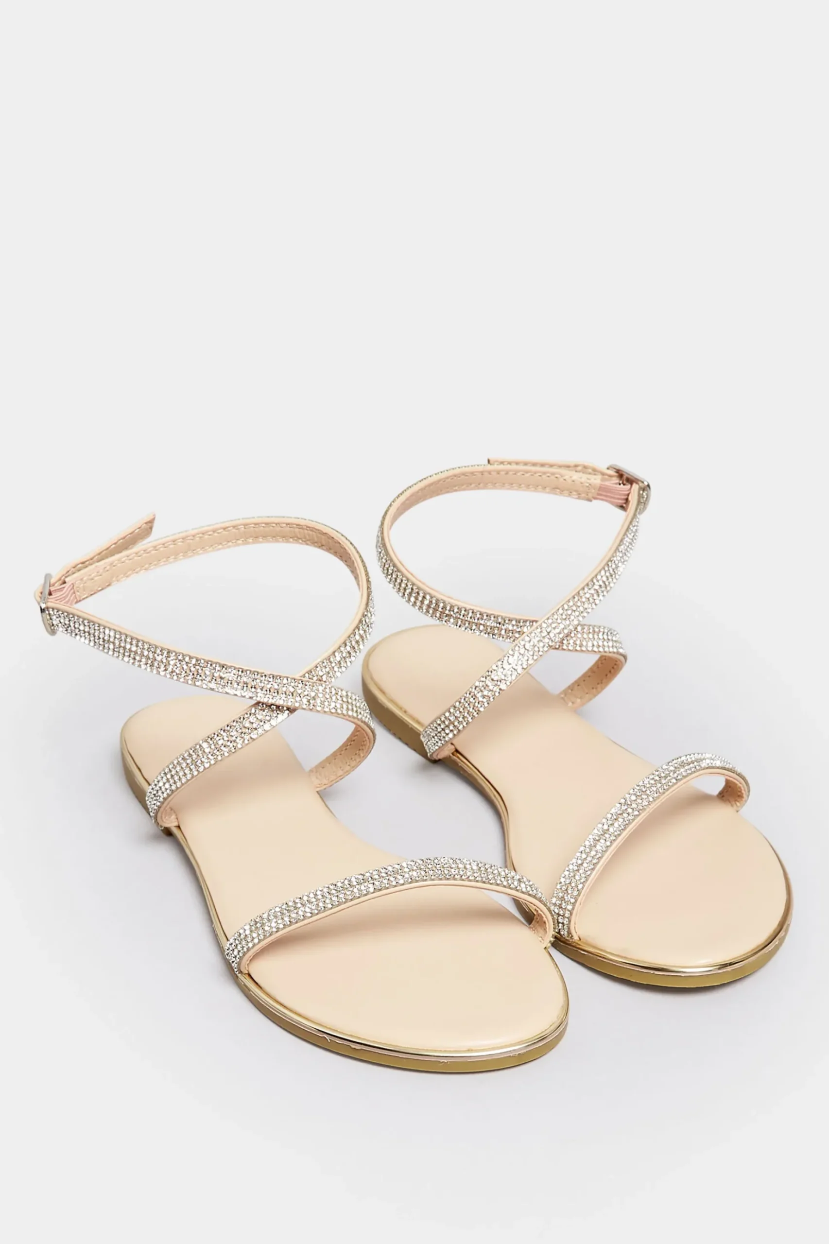 Pixiegirl Pixiegirl Rose Gold Diamante Sandals In Standard Fit