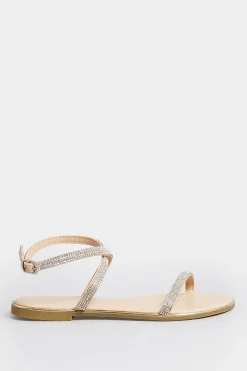 Pixiegirl Pixiegirl Rose Gold Diamante Sandals In Standard Fit