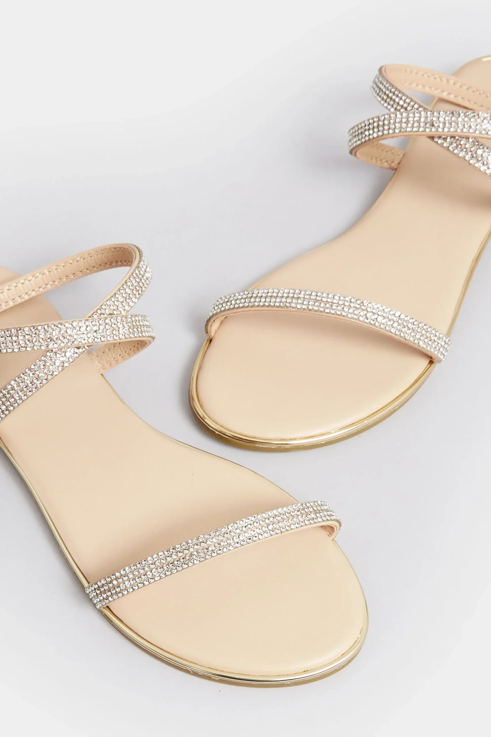 Pixiegirl Pixiegirl Rose Gold Diamante Sandals In Standard Fit