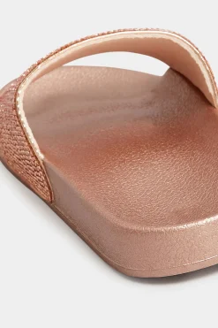 Pixiegirl Pixiegirl Rose Gold Diamante Sliders In Standard Fit
