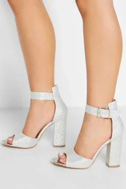 Pixiegirl Pixiegirl Silver Diamante Ankle Strap High Block Heels In Standard Fit