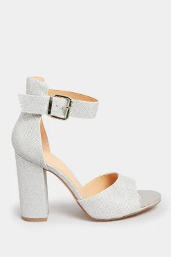 Pixiegirl Pixiegirl Silver Diamante Ankle Strap High Block Heels In Standard Fit