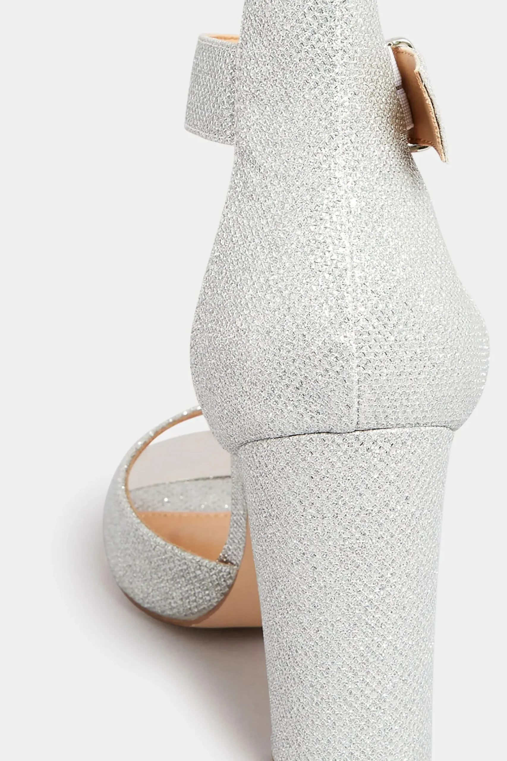 Pixiegirl Pixiegirl Silver Diamante Ankle Strap High Block Heels In Standard Fit