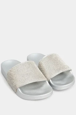 Pixiegirl Pixiegirl Silver Diamante Sliders In Standard Fit