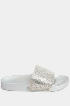 Pixiegirl Pixiegirl Silver Diamante Sliders In Standard Fit