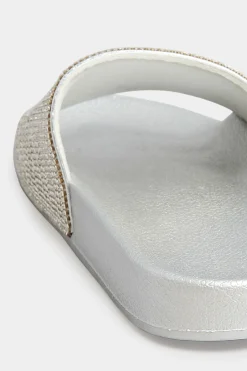 Pixiegirl Pixiegirl Silver Diamante Sliders In Standard Fit